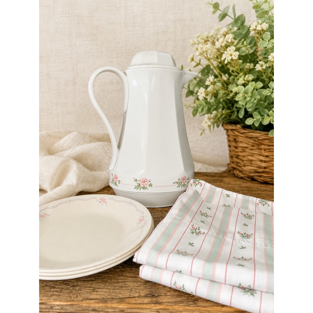 Cottagecore Vintage Lot  Corelle Plates Lady Pepperell Pillowcases  Thermos